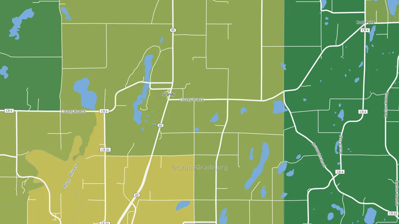 Grandy, MN Map of Drug-Related Crime Rates