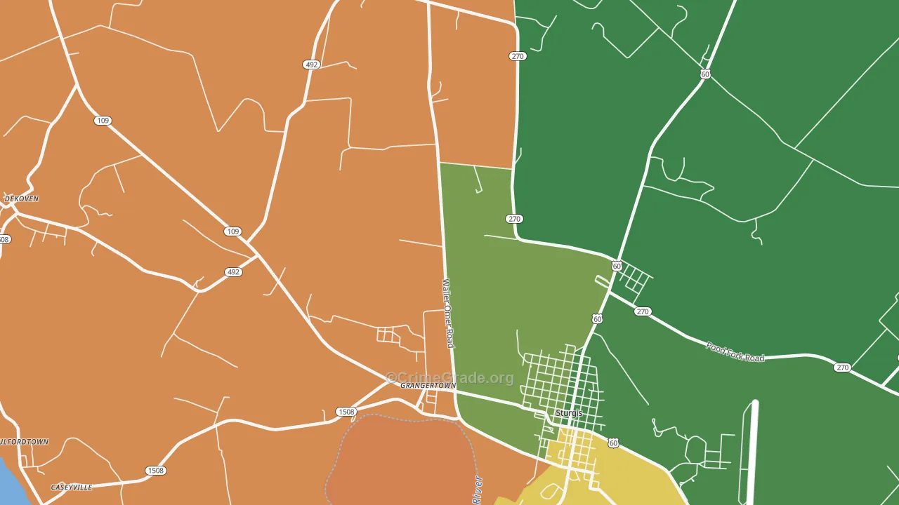 Grangertown, KY Map of Drug-Related Crime Rates