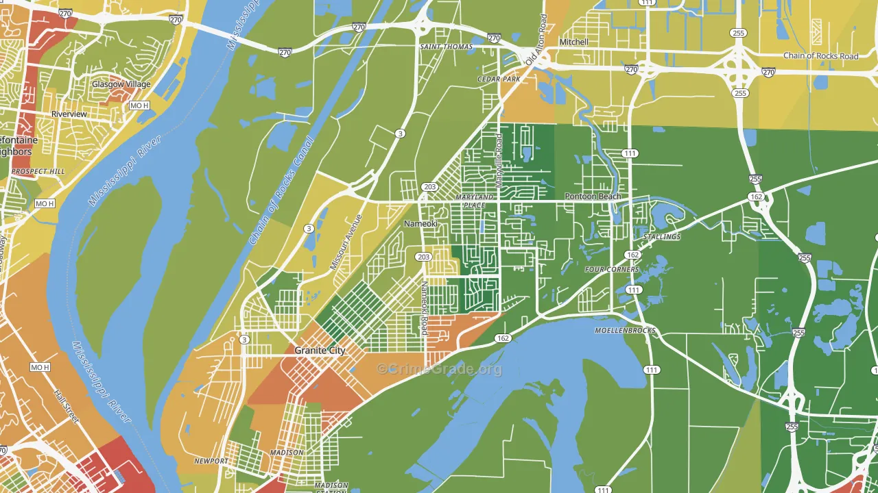 Granite City, IL Map of Drug-Related Crime Rates