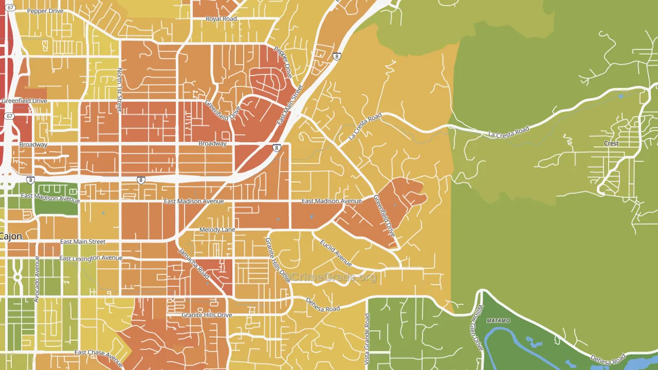 Granite Hills, El Cajon, CA Map of Drug-Related Crime Rates