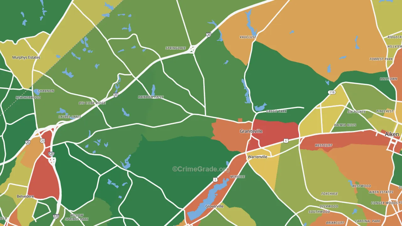 Graniteville, SC Map of Drug-Related Crime Rates