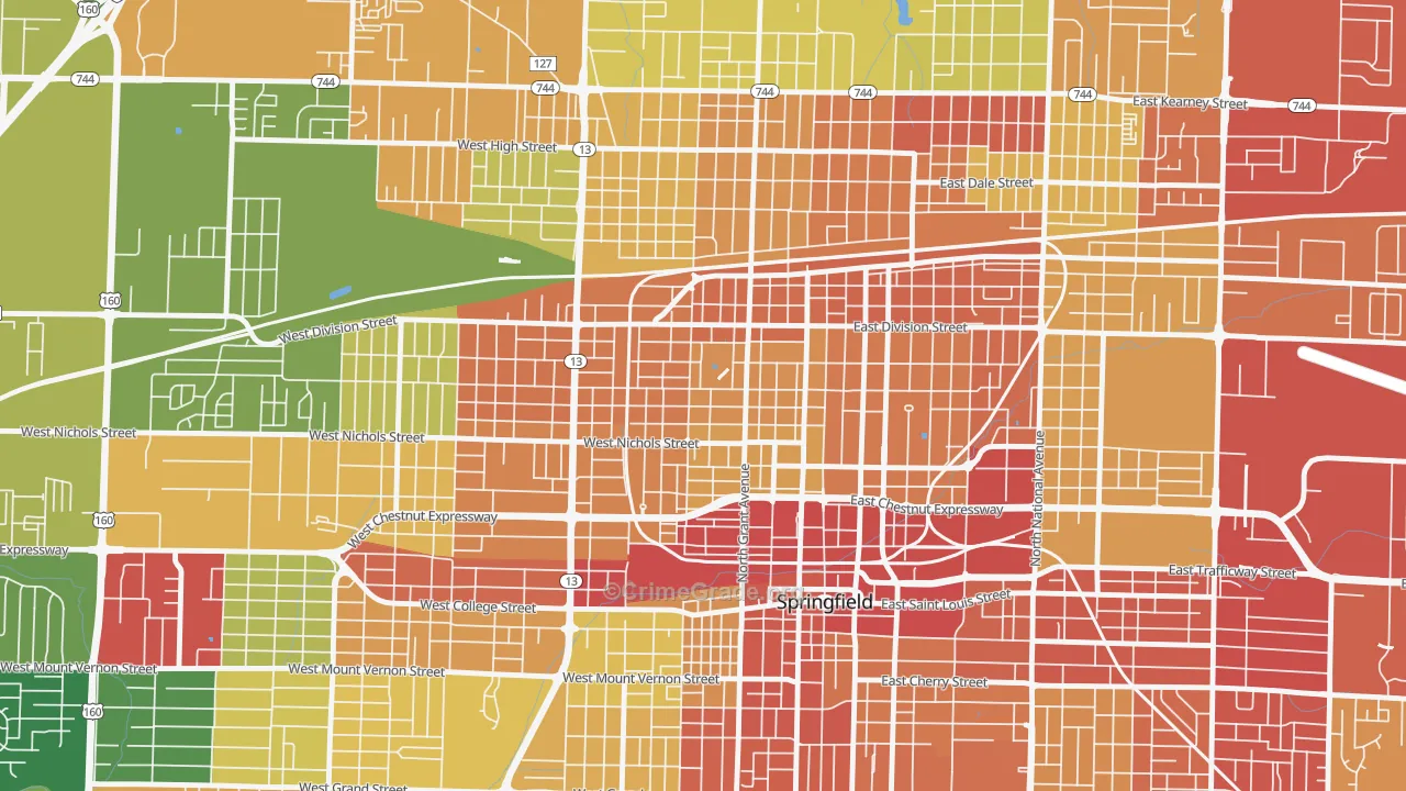 Grant Beach, Springfield, MO Map of Drug-Related Crime Rates