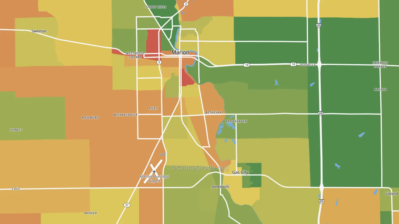 Grant County, IN Map of Drug-Related Crime Rates