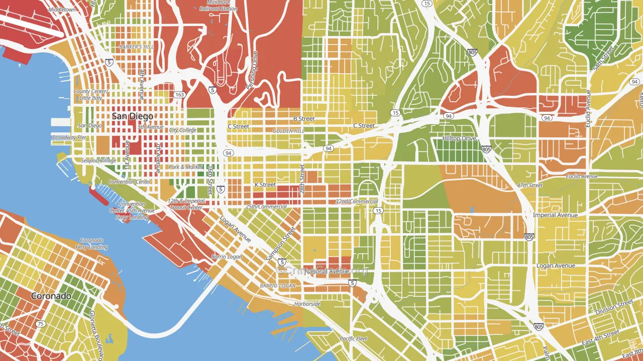 Grant Hill, San Diego, CA Map of Drug-Related Crime Rates