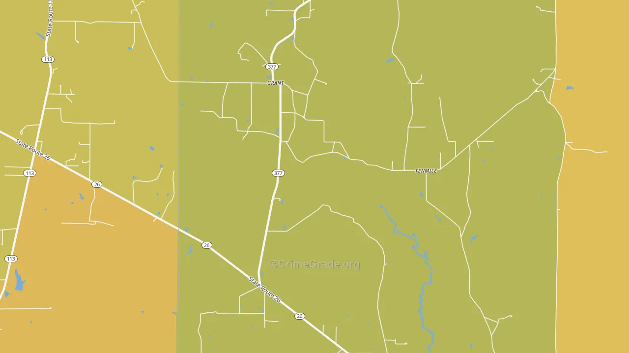 Grant, LA Map of Drug-Related Crime Rates