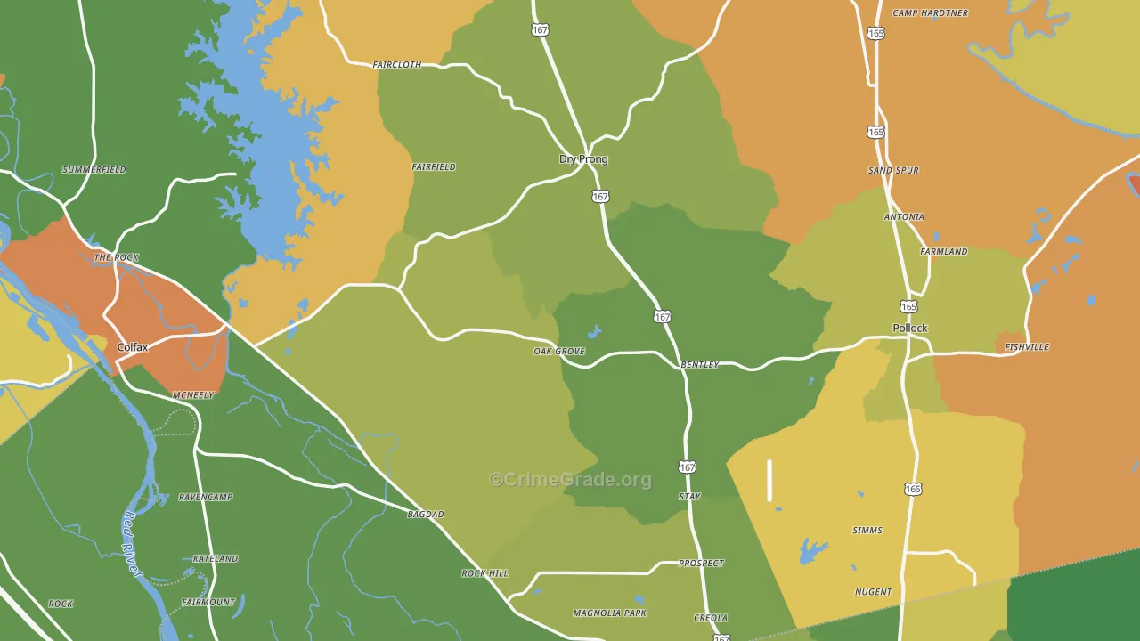 Grant Parish, LA Map of Drug-Related Crime Rates