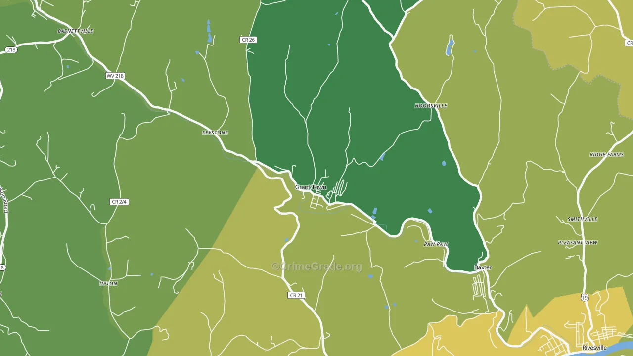 Grant Town, WV Map of Drug-Related Crime Rates