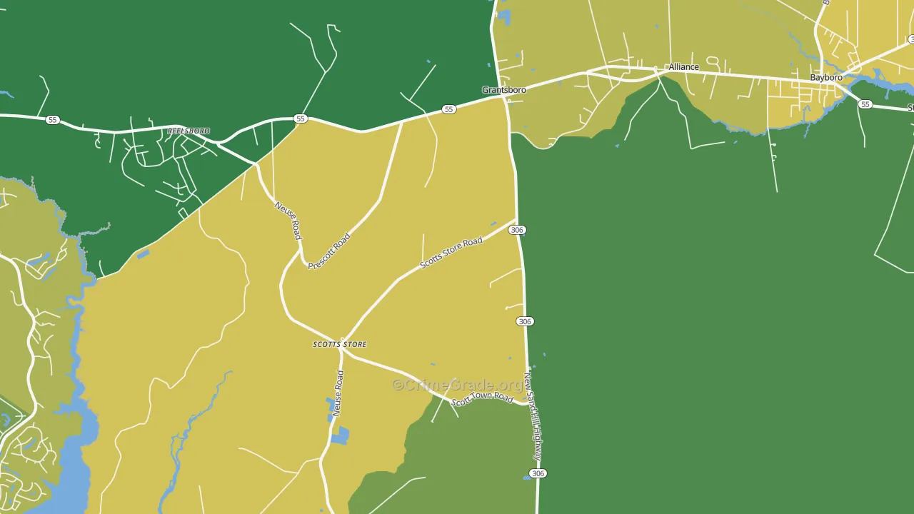 Grantsboro, NC Map of Drug-Related Crime Rates