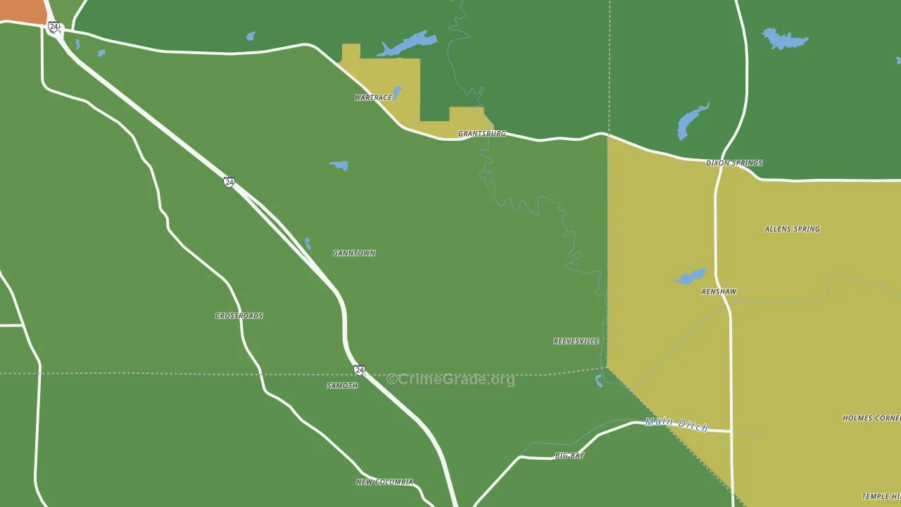 Grantsburg, IL Map of Drug-Related Crime Rates