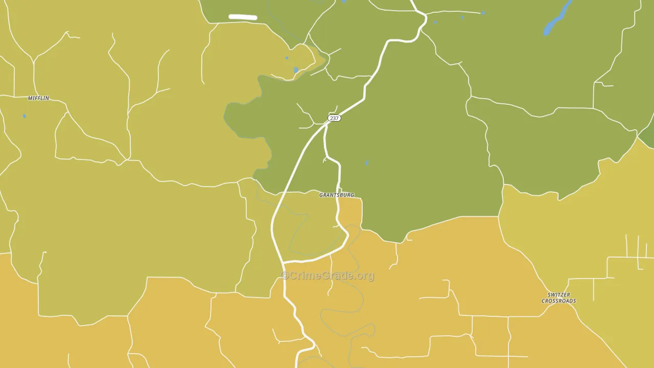 Grantsburg, IN Map of Drug-Related Crime Rates