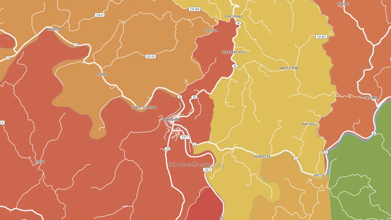 Grantsville, WV Map of Drug-Related Crime Rates