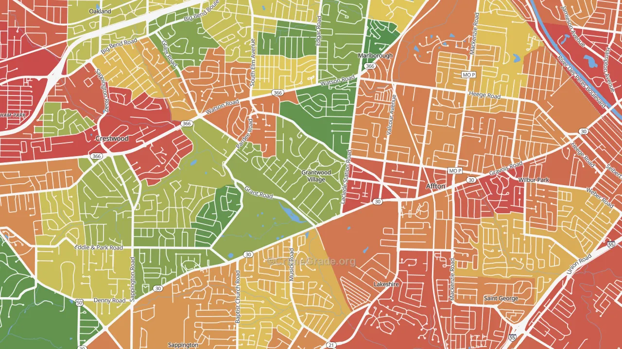 Grantwood Village, MO Map of Drug-Related Crime Rates