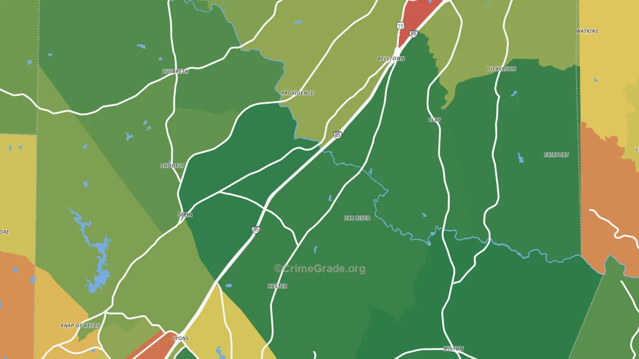 Granville County, NC Map of Drug-Related Crime Rates