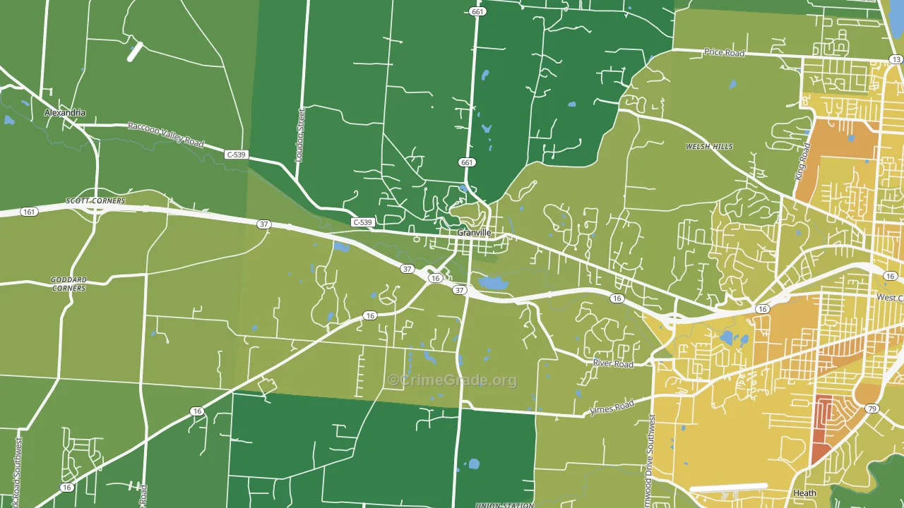 Granville, OH Map of Drug-Related Crime Rates