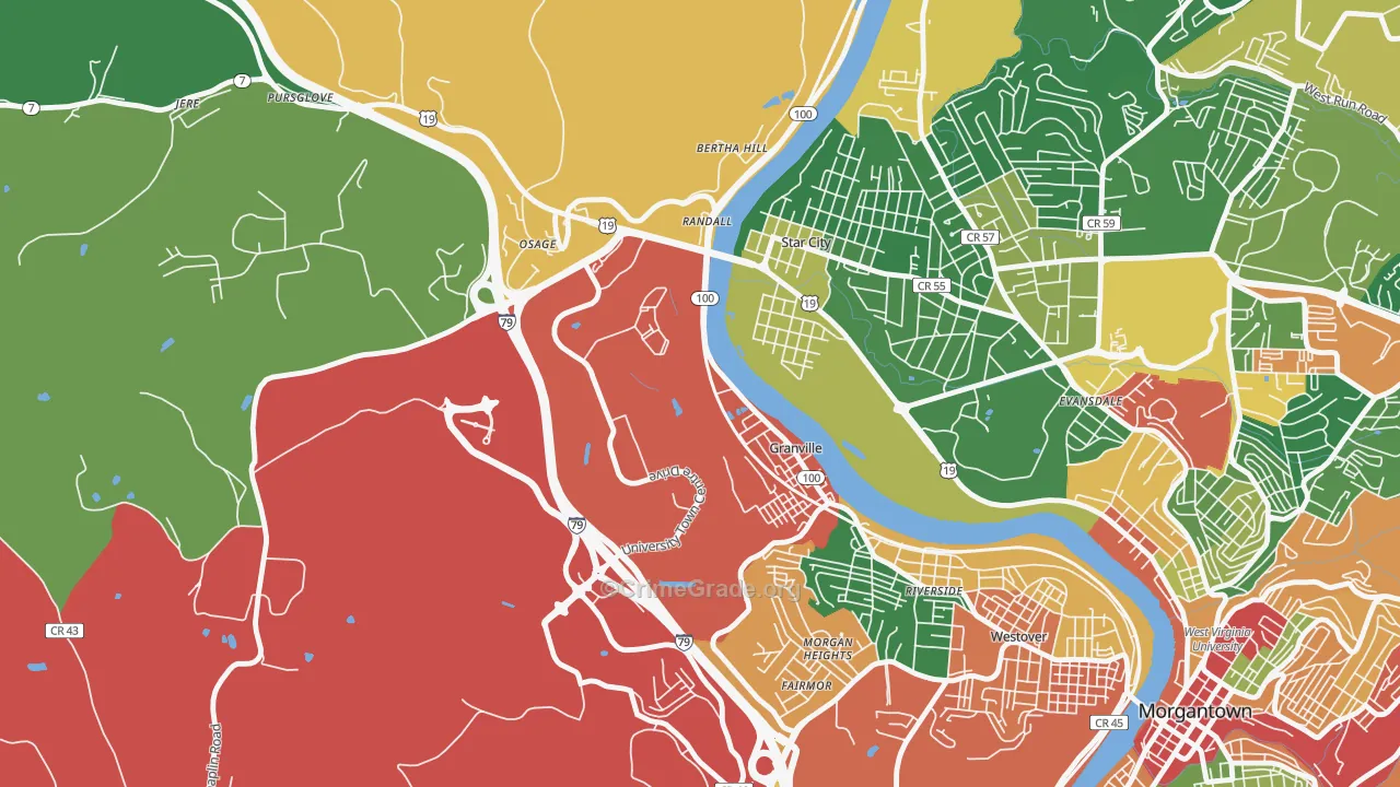 Granville, WV Map of Drug-Related Crime Rates