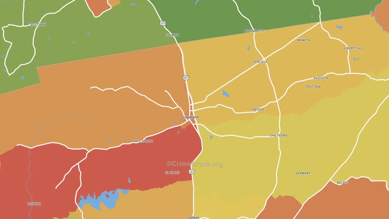 Grapeland, TX Map of Drug-Related Crime Rates