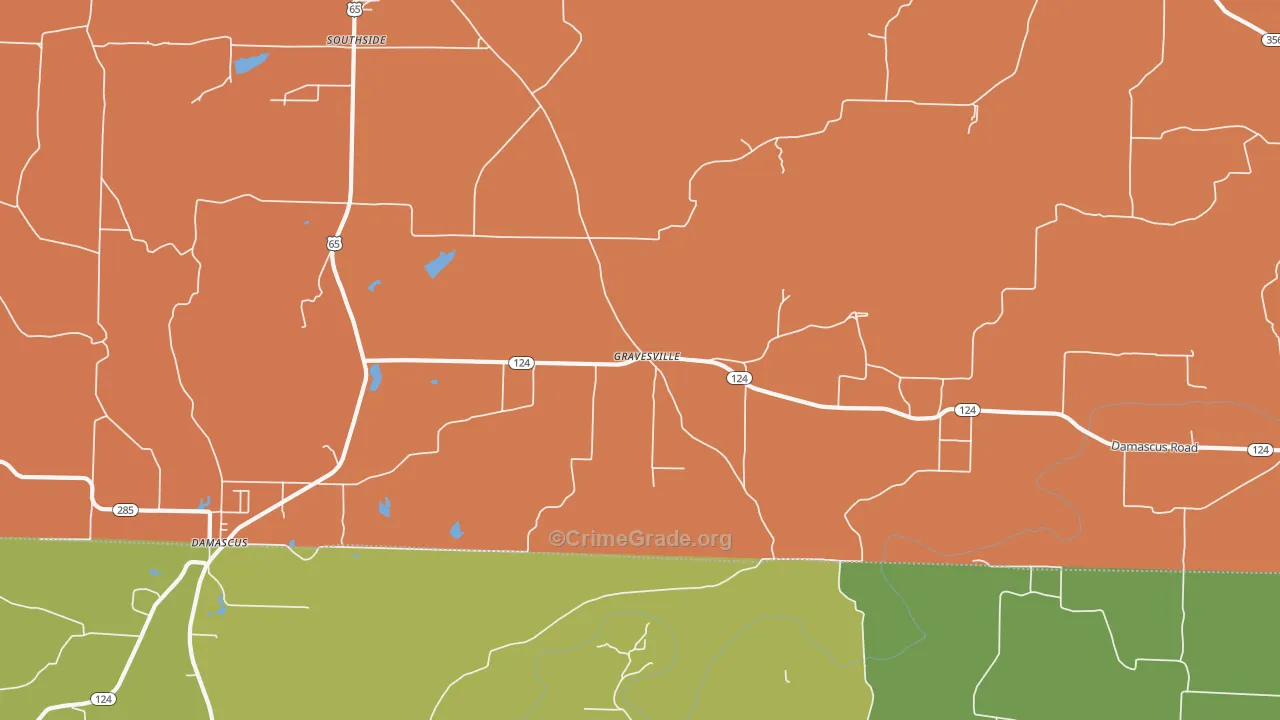 Gravesville, AR Map of Drug-Related Crime Rates