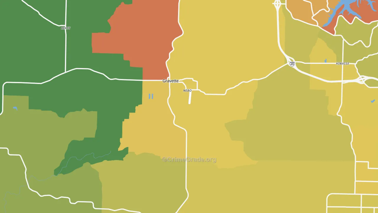 Gravette, AR Map of Drug-Related Crime Rates