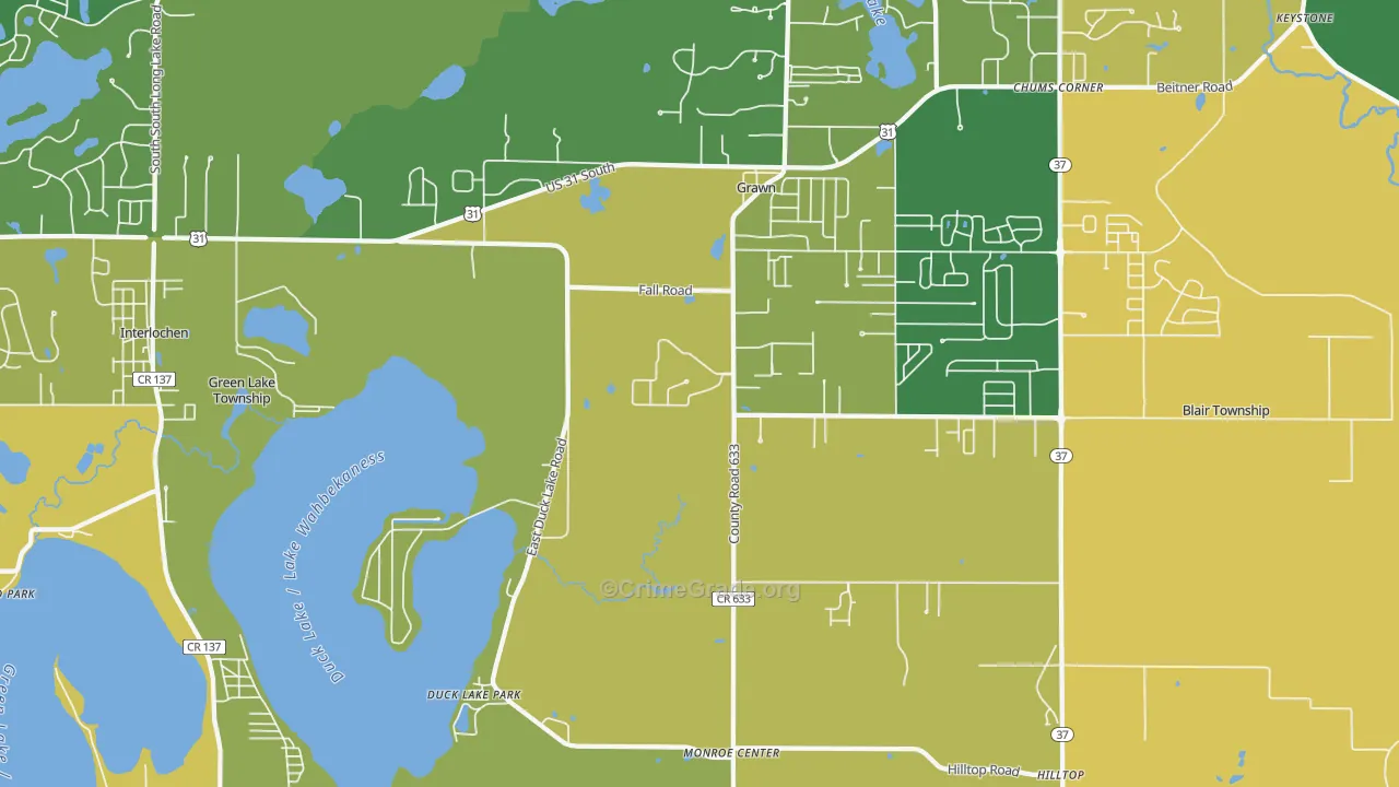Grawn, MI Map of Drug-Related Crime Rates