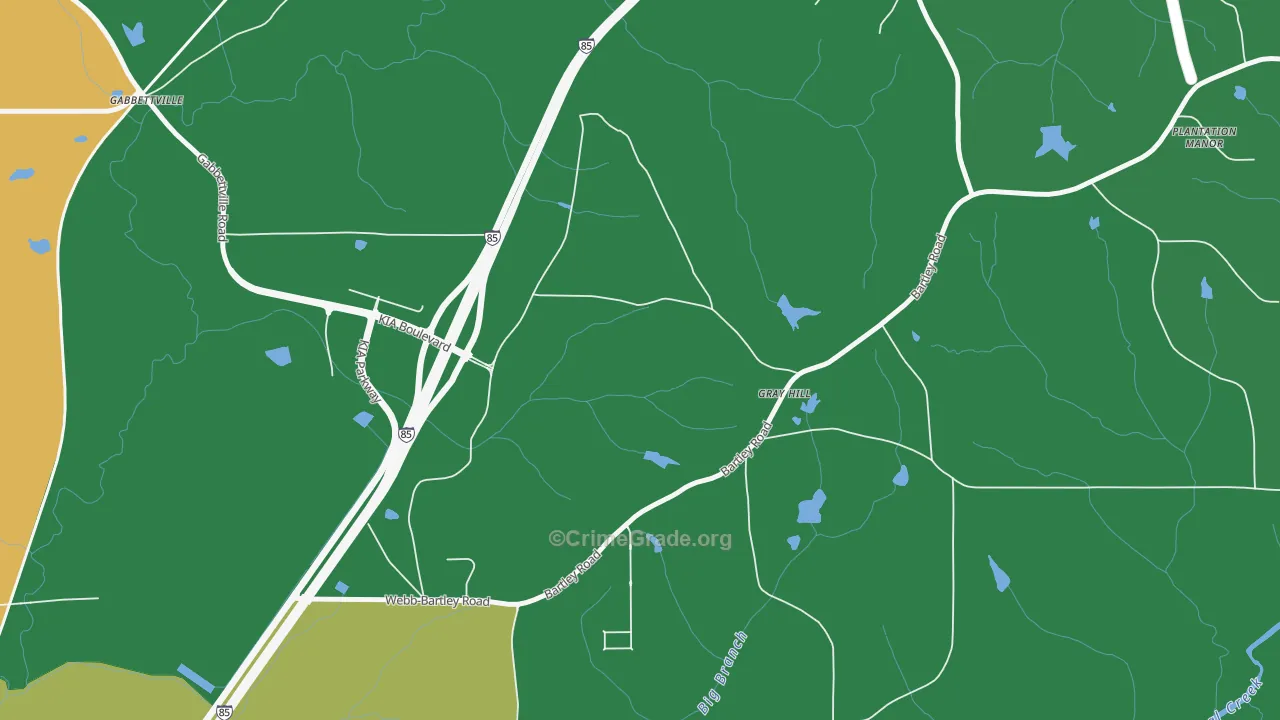 Gray Hill, GA Map of Drug-Related Crime Rates