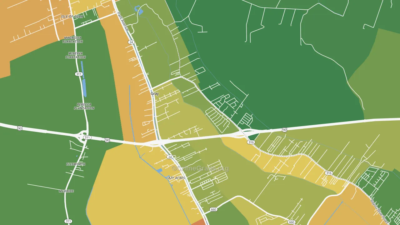 Gray, LA Map of Drug-Related Crime Rates