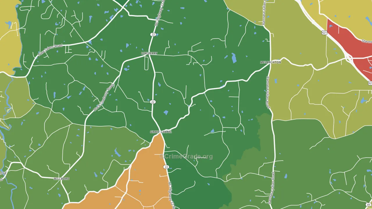 Grays Chapel, NC Map of Drug-Related Crime Rates