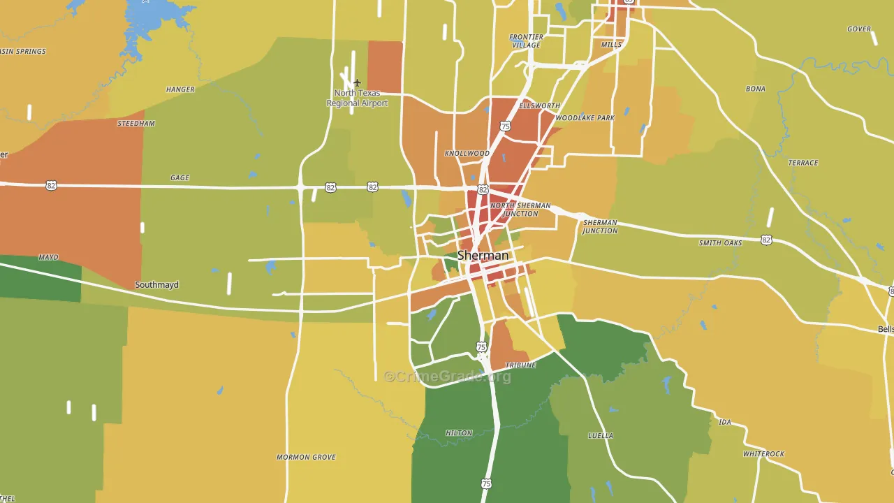 Grayson County, TX Map of Drug-Related Crime Rates