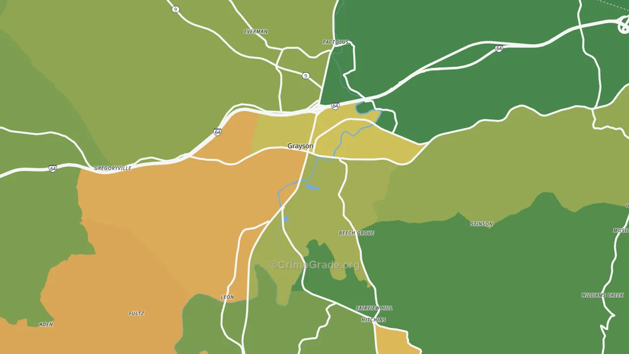 Grayson, KY Map of Drug-Related Crime Rates