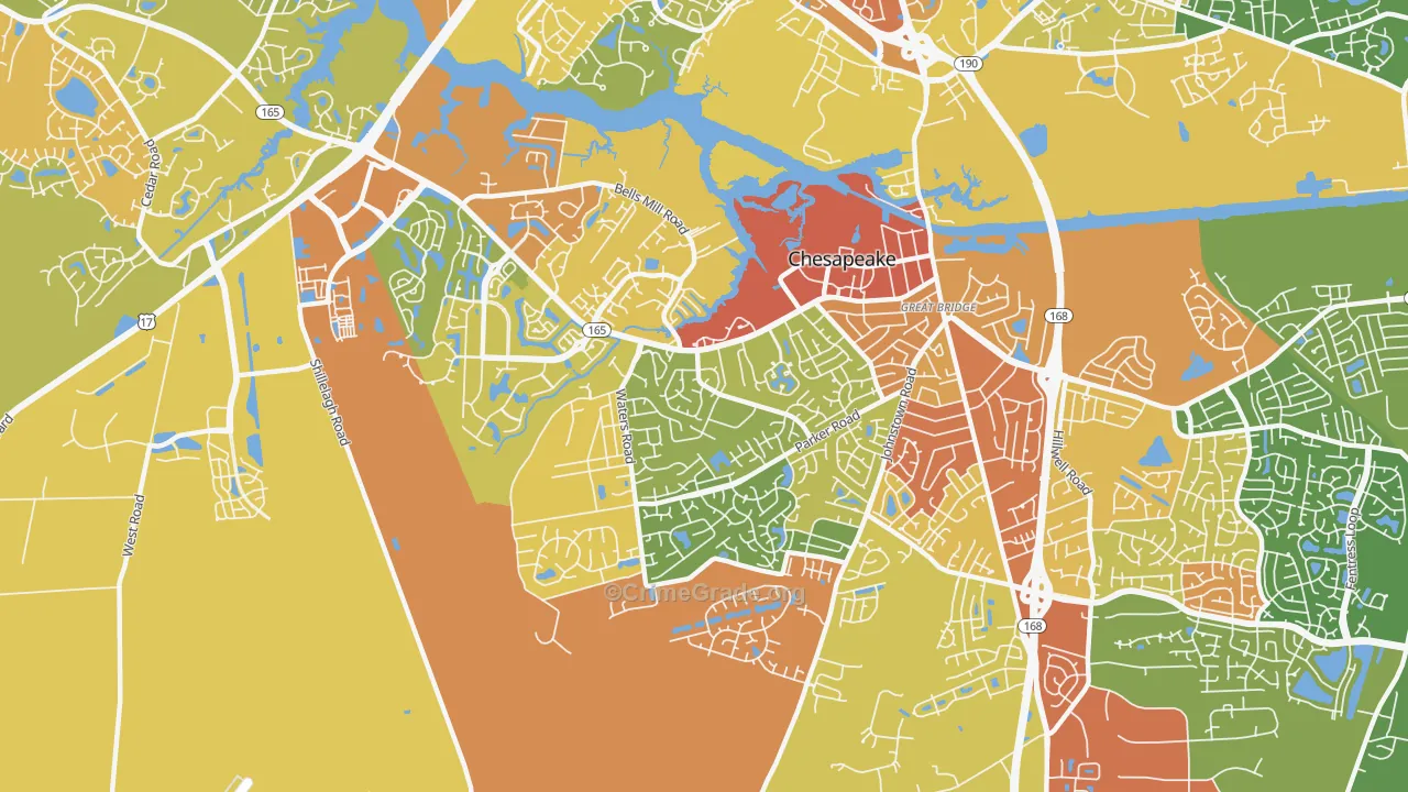 Great Bridge, Chesapeake, VA Map of Drug-Related Crime Rates