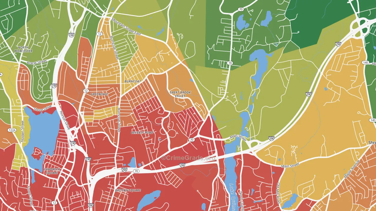 Great Brook Valley, Worcester, MA Map of Drug-Related Crime Rates