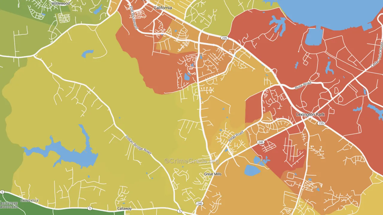 Great Mills, MD Map of Drug-Related Crime Rates