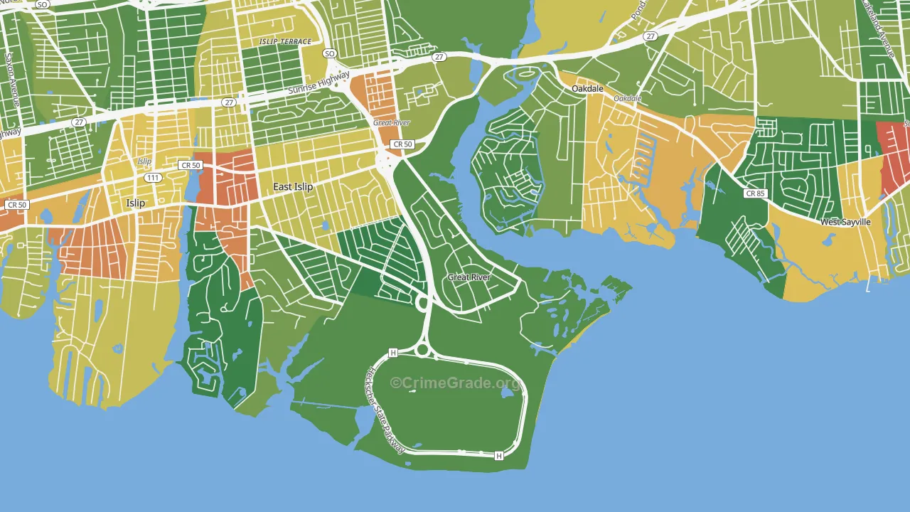 Great River, NY Map of Drug-Related Crime Rates