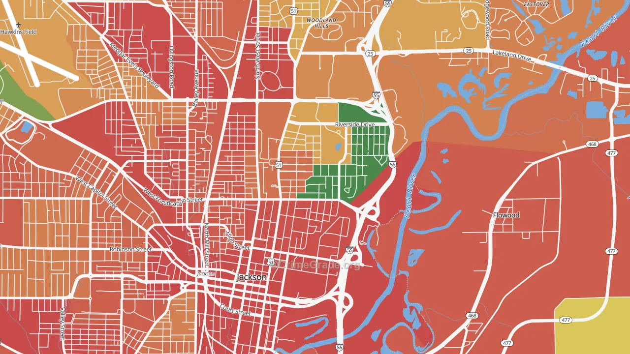Greater Belhaven, Jackson, MS Map of Drug-Related Crime Rates
