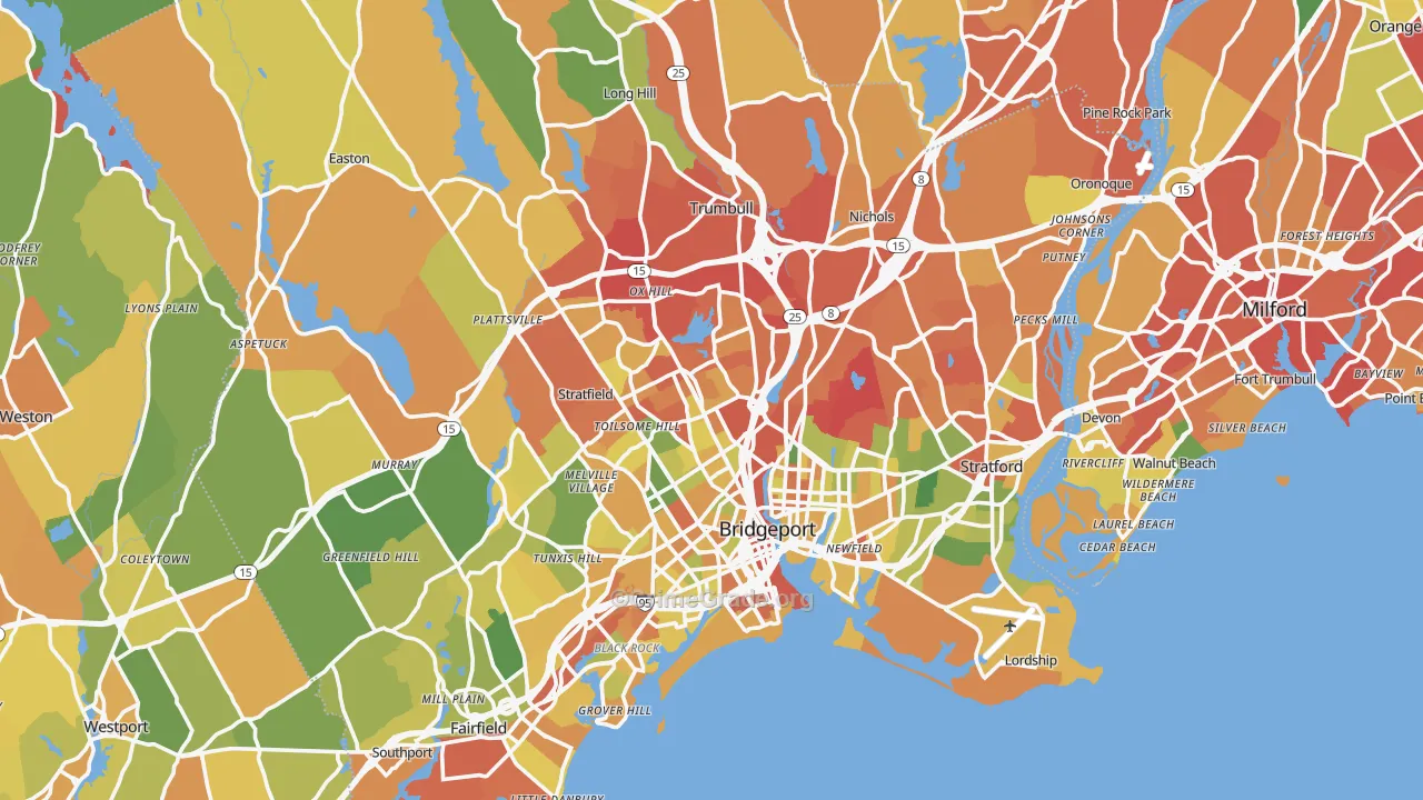 Greater Bridgeport Planning Region, CT Map of Drug-Related Crime Rates