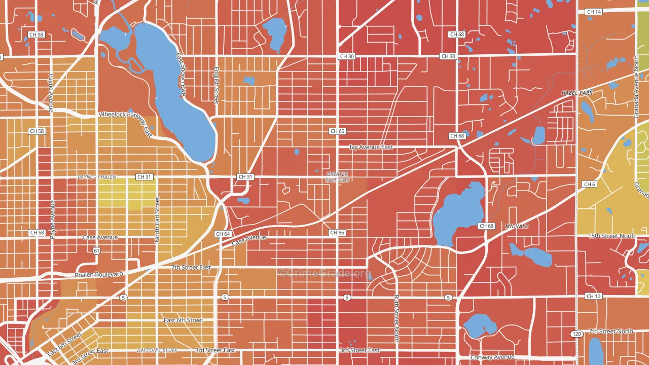Greater Eastside, St. Paul, MN Map of Drug-Related Crime Rates