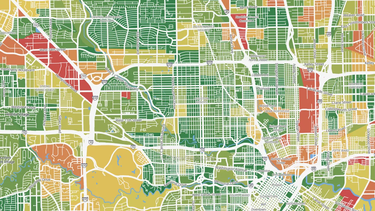 Greater Heights, Houston, TX Map of Drug-Related Crime Rates