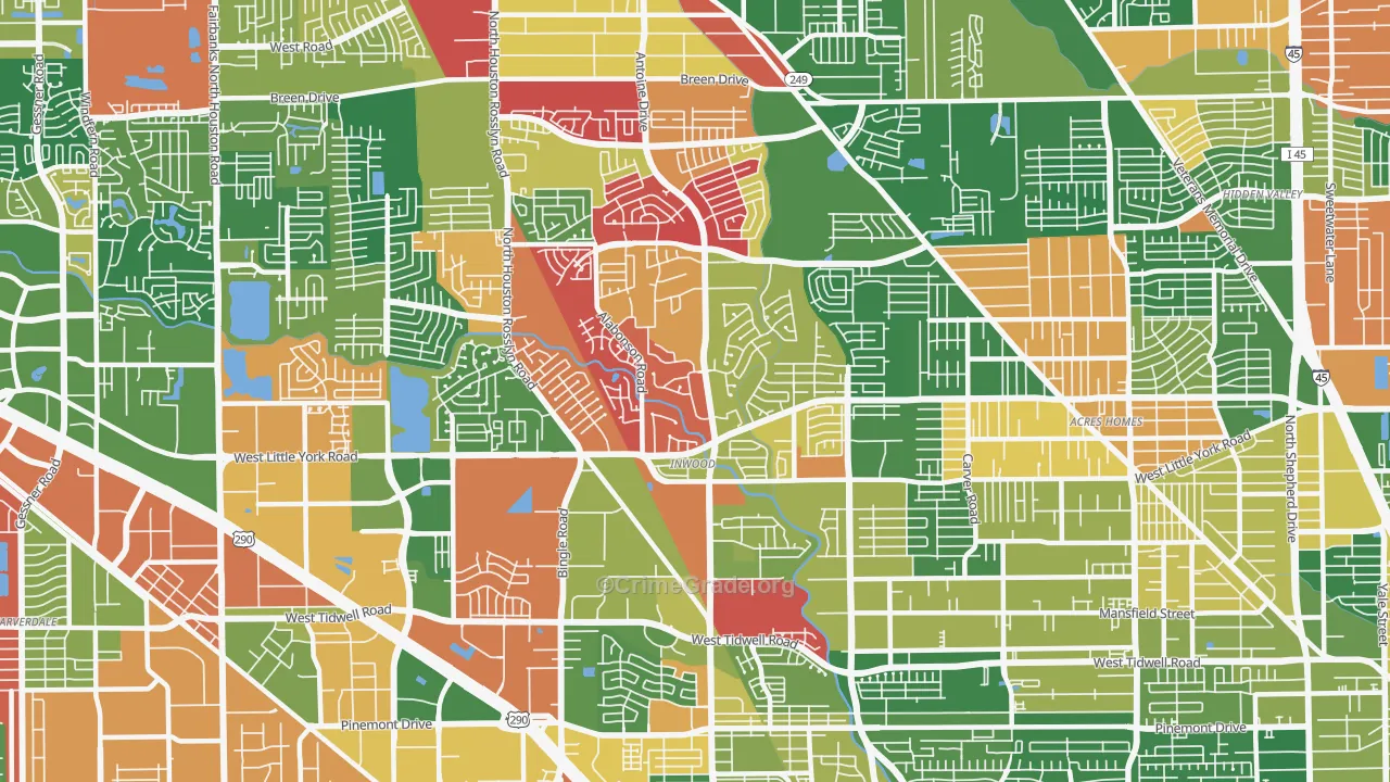 Greater Inwood, Houston, TX Map of Drug-Related Crime Rates