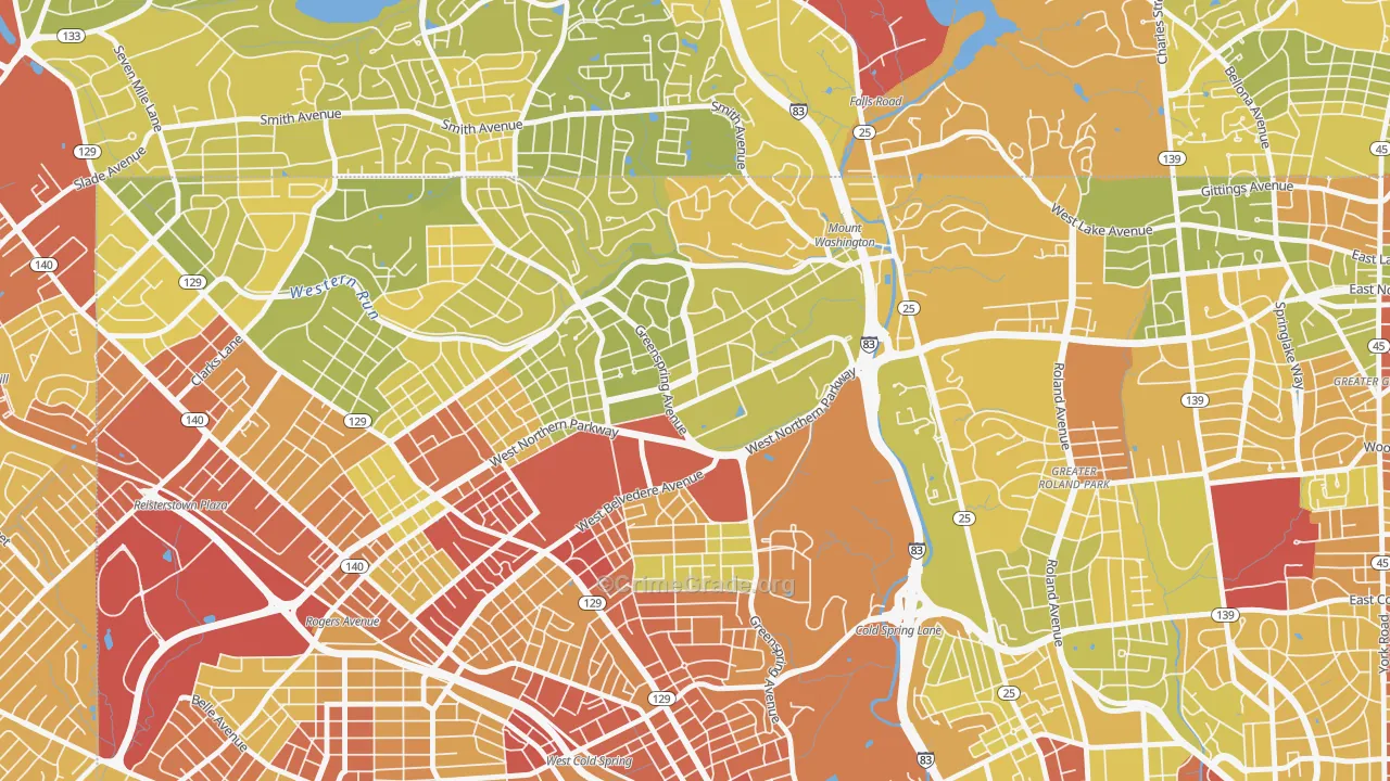 Greater Mount Washington, Baltimore, MD Map of Drug-Related Crime Rates