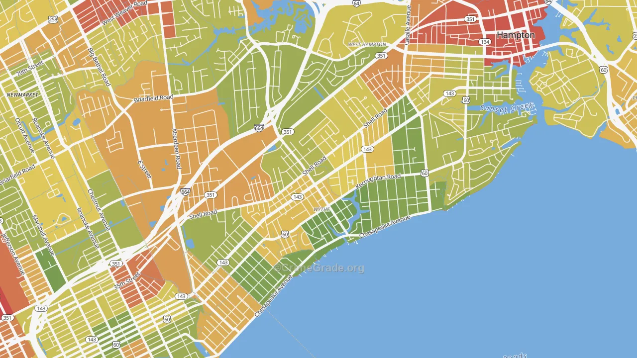 Greater Wythe, Hampton, VA Map of Drug-Related Crime Rates