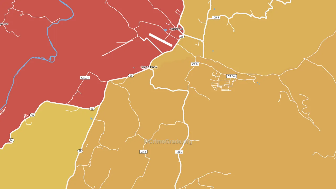 Green Bank, WV Map of Drug-Related Crime Rates