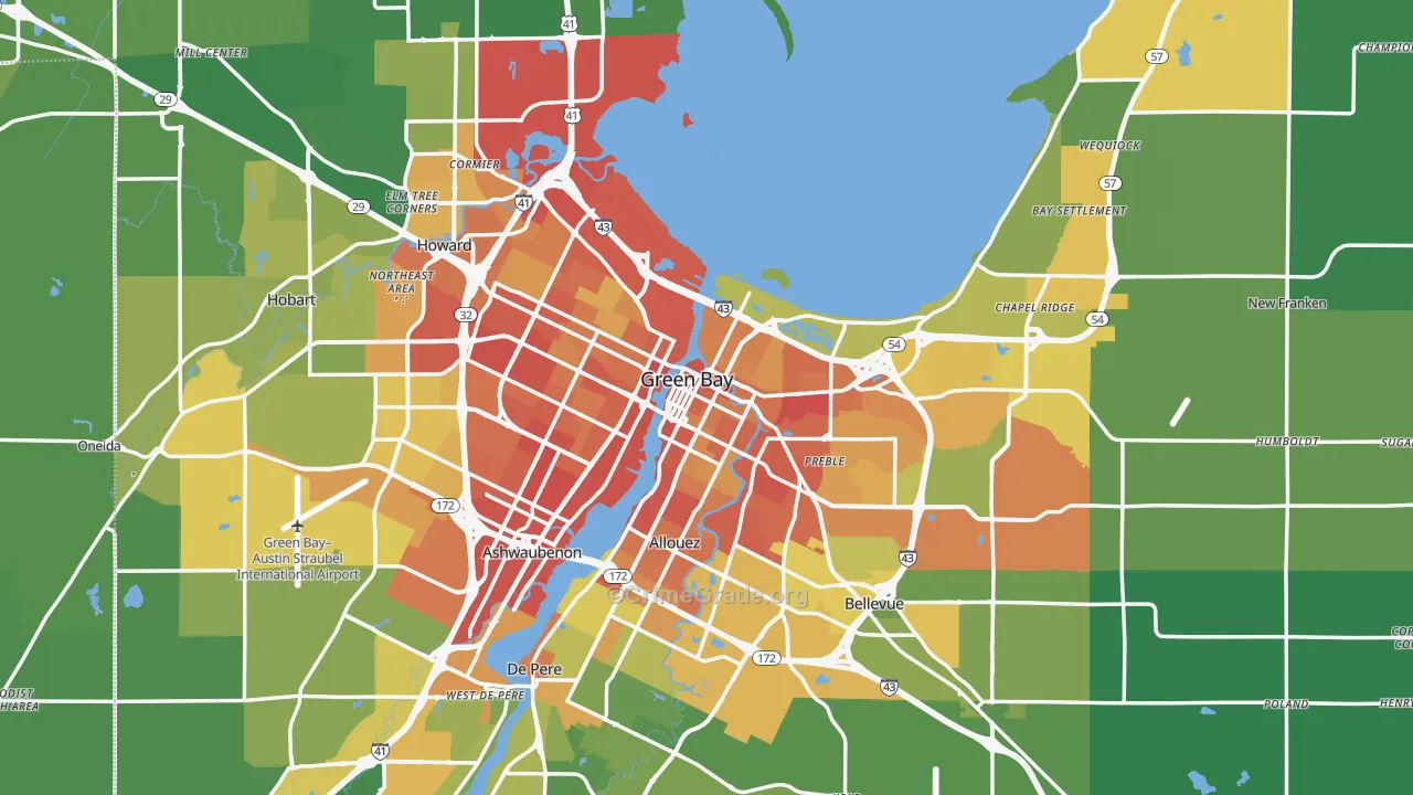 Green Bay, WI Map of Drug-Related Crime Rates