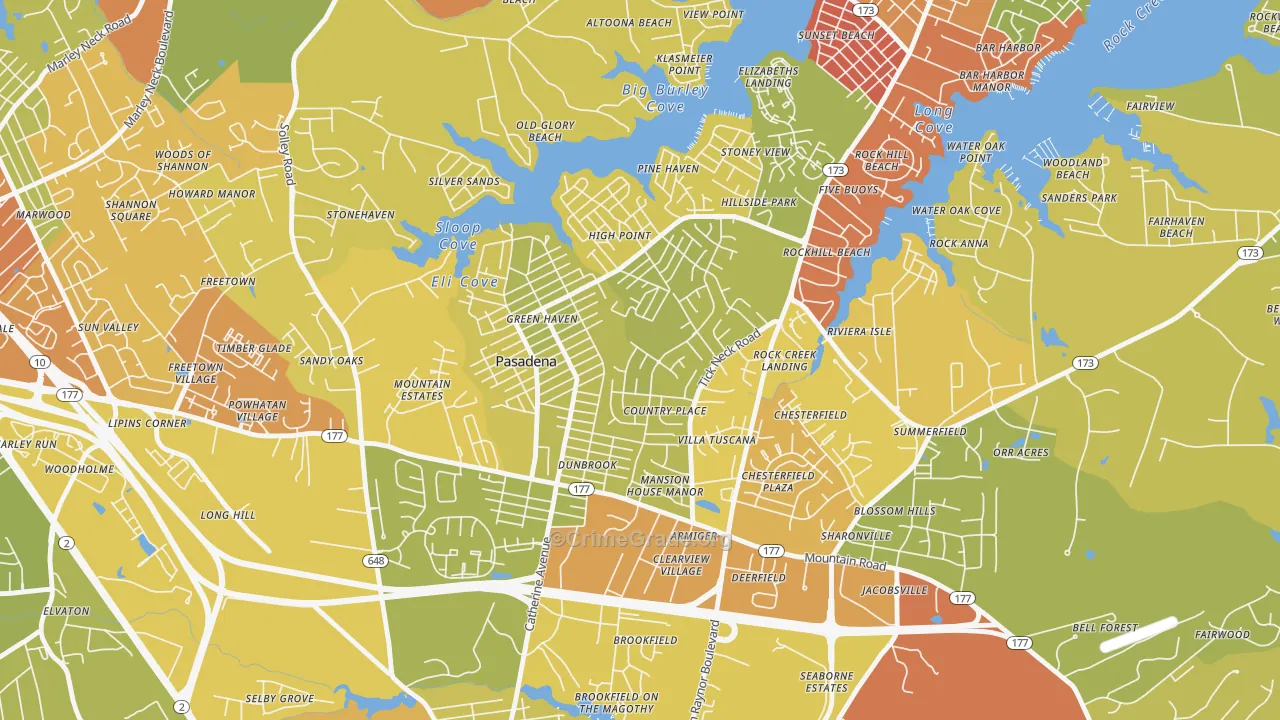 Green Haven, Pasadena, MD Map of Drug-Related Crime Rates