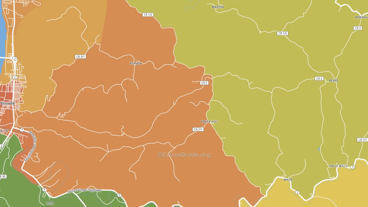 Green Hill, WV Map of Drug-Related Crime Rates