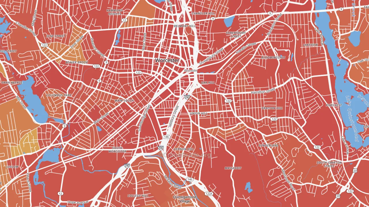 Green Island, Worcester, MA Map of Drug-Related Crime Rates