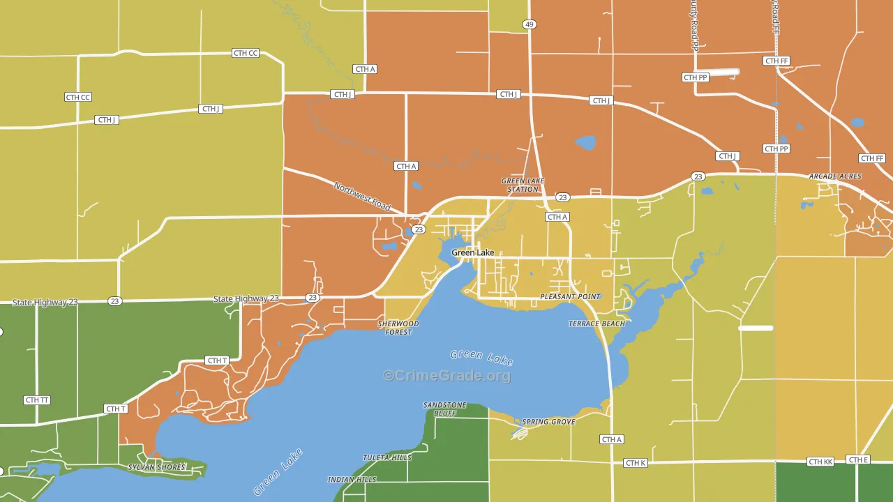 Green Lake, WI Map of Drug-Related Crime Rates