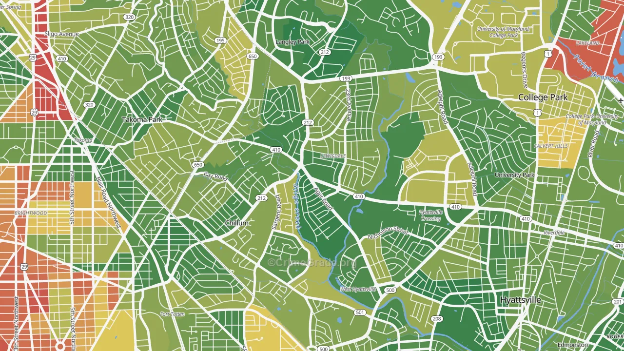 Green Meadows, Chillum, MD Map of Drug-Related Crime Rates