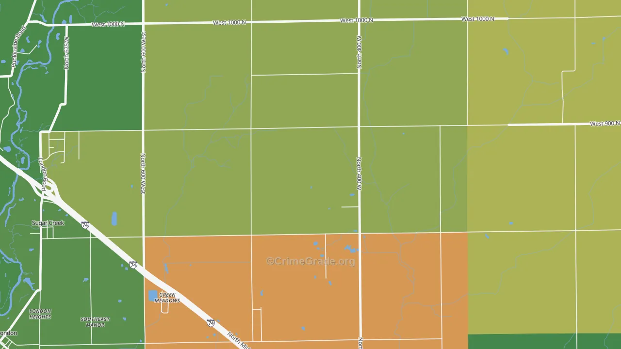 Green Meadows, IN Map of Drug-Related Crime Rates