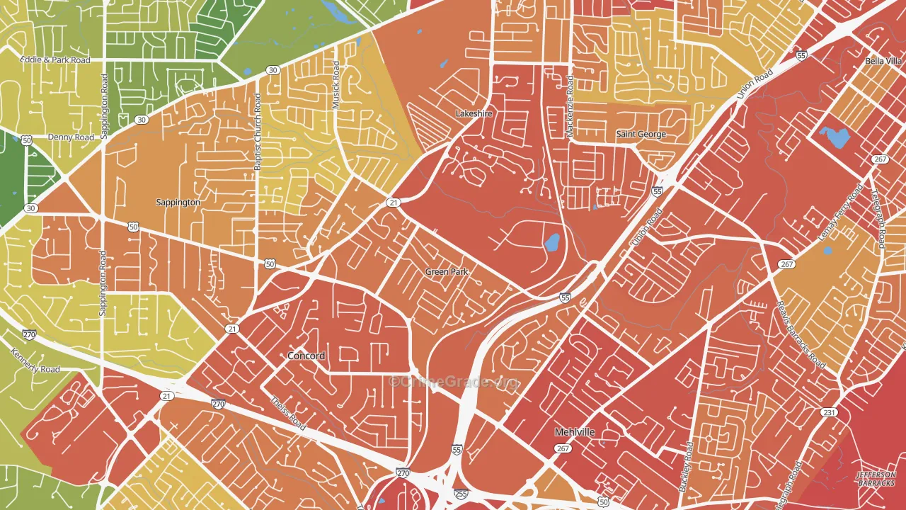 Green Park, MO Map of Drug-Related Crime Rates