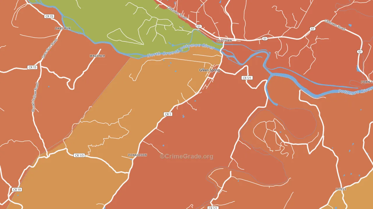 Green Spring, WV Map of Drug-Related Crime Rates