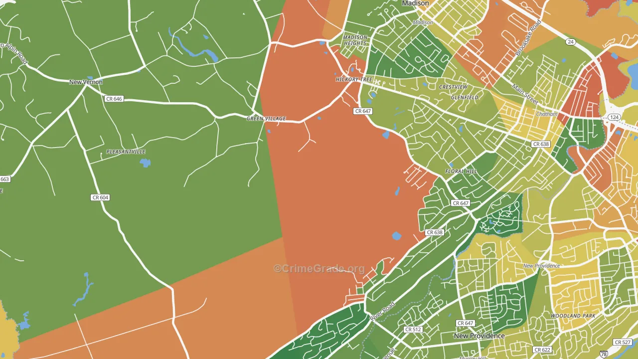 Green Village, NJ Map of Drug-Related Crime Rates